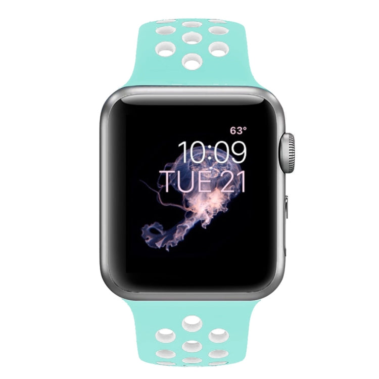 For Apple Watch Series 10 42mm / 9&8&7 41mm / SE 3&SE 2&6&SE&5&4 40mm / 3&2&1 38mm Fashionable Classical Silicone Sport Watch Band (White Green) - Watch Bands by buy2fix | Online Shopping UK | buy2fix