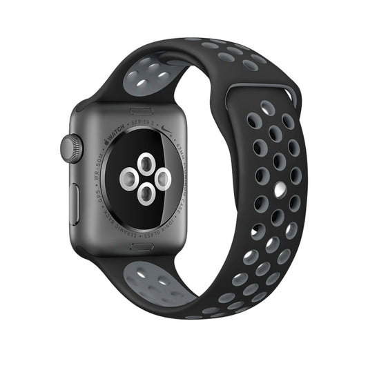 For Apple Watch Series 10 42mm / 9&8&7 41mm / SE 3&SE 2&6&SE&5&4 40mm / 3&2&1 38mm Fashionable Classical Silicone Sport Watch Band(Black Grey) - Watch Bands by buy2fix | Online Shopping UK | buy2fix