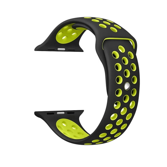 For Apple Watch Series 7 41mm / 6 & SE & 5 & 4 40mm / 3 & 2 & 1 38mm Fashionable Classical Silicone Sport Watch Band(Black Yellow) - Watch Bands by buy2fix | Online Shopping UK | buy2fix