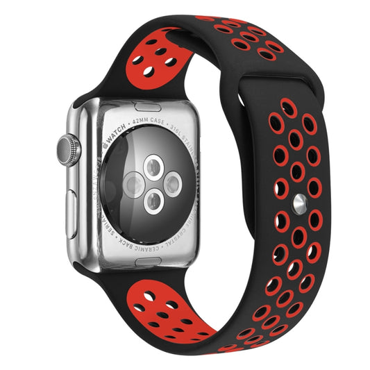 For Apple Watch Ultra 49mm&Watch Ultra 2 49mm / Series 10 46mm / 9&8&7 45mm / SE 3&SE 2&6&SE&5&4 44mm / 3&2&1 42mm Fashionable Classical Silicone Sport Watch Band (Black Red) - Watch Bands by buy2fix | Online Shopping UK | buy2fix