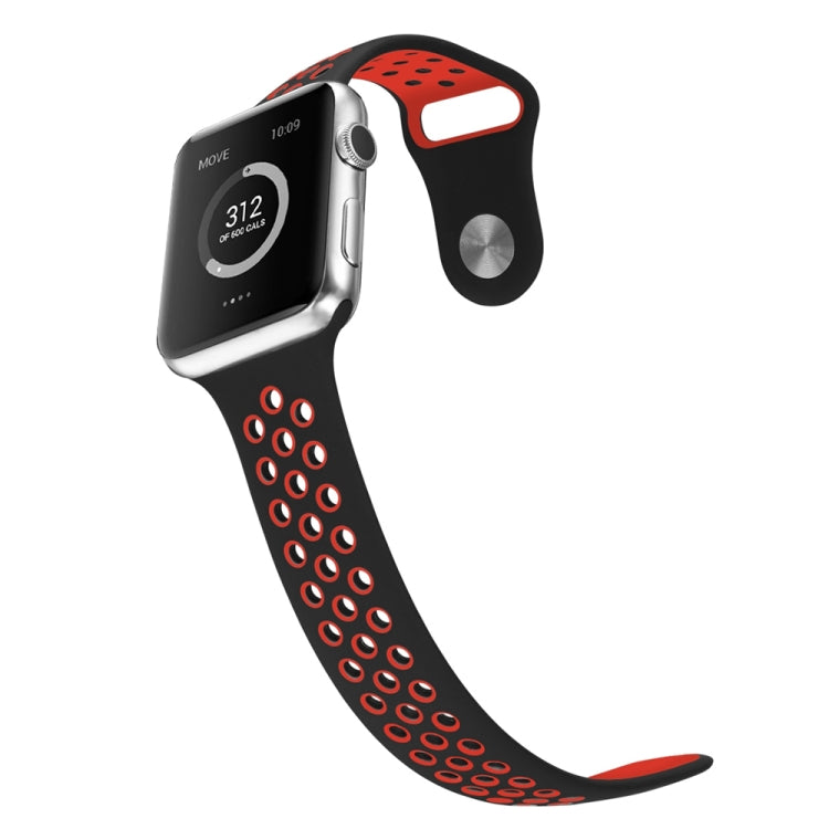 For Apple Watch Ultra 49mm&Watch Ultra 2 49mm / Series 10 46mm / 9&8&7 45mm / SE 3&SE 2&6&SE&5&4 44mm / 3&2&1 42mm Fashionable Classical Silicone Sport Watch Band (Black Red) - Watch Bands by buy2fix | Online Shopping UK | buy2fix