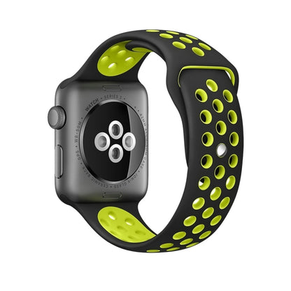 For Apple Watch Ultra 49mm&Watch Ultra 2 49mm / Series 10 46mm / 9&8&7 45mm / SE 3&SE 2&6&SE&5&4 44mm / 3&2&1 42mm Fashionable Classical Silicone Sport Watch Band(Black Yellow) - Watch Bands by buy2fix | Online Shopping UK | buy2fix