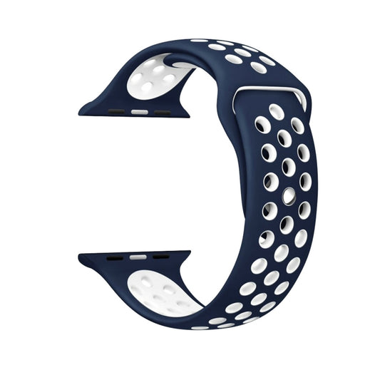 For Apple Watch Ultra 49mm&Watch Ultra 2 49mm / Series 10 46mm / 9&8&7 45mm / SE 3&SE 2&6&SE&5&4 44mm / 3&2&1 42mm Fashionable Classical Silicone Sport Watch Band(Dark Blue White) by buy2fix
