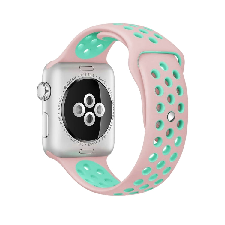 For Apple Watch Ultra 49mm&Watch Ultra 2 49mm / Series 10 46mm / 9&8&7 45mm / SE 3&SE 2&6&SE&5&4 44mm / 3&2&1 42mm Fashionable Classical Silicone Sport Watch Band(Pink Green) - Watch Bands by buy2fix | Online Shopping UK | buy2fix