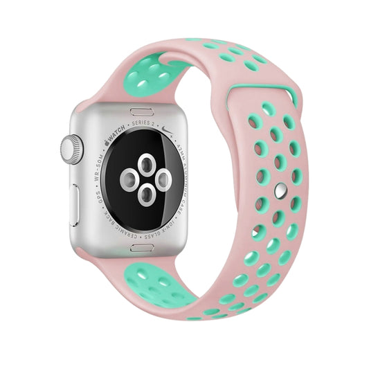 For Apple Watch Ultra 49mm&Watch Ultra 2 49mm / Series 10 46mm / 9&8&7 45mm / SE 3&SE 2&6&SE&5&4 44mm / 3&2&1 42mm Fashionable Classical Silicone Sport Watch Band(Pink Green) - Watch Bands by buy2fix | Online Shopping UK | buy2fix