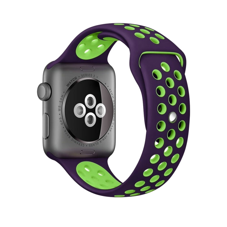 For Apple Watch Ultra 49mm&Watch Ultra 2 49mm / Series 10 46mm / 9&8&7 45mm / SE 3&SE 2&6&SE&5&4 44mm / 3&2&1 42mm Fashionable Classical Silicone Sport Watch Band(Purple Green) - Watch Bands by buy2fix | Online Shopping UK | buy2fix