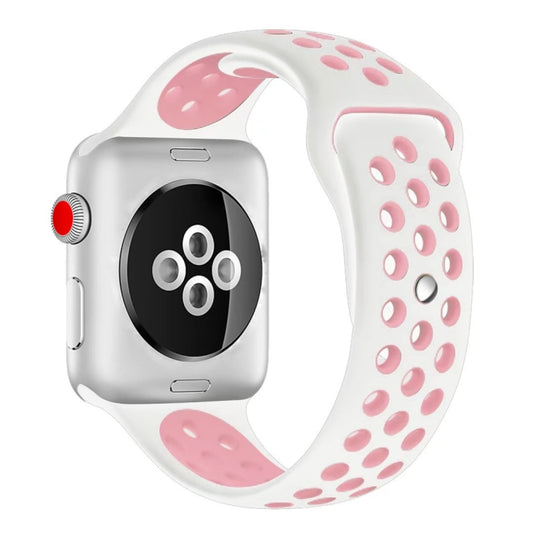 For Apple Watch Ultra 49mm&Watch Ultra 2 49mm / Series 10 46mm / 9&8&7 45mm / SE 3&SE 2&6&SE&5&4 44mm / 3&2&1 42mm Fashionable Classical Silicone Sport Watch Band (White Pink) - Watch Bands by buy2fix | Online Shopping UK | buy2fix