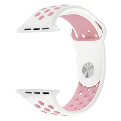 For Apple Watch Ultra 49mm&Watch Ultra 2 49mm / Series 10 46mm / 9&8&7 45mm / SE 3&SE 2&6&SE&5&4 44mm / 3&2&1 42mm Fashionable Classical Silicone Sport Watch Band (White Pink) - Watch Bands by buy2fix | Online Shopping UK | buy2fix