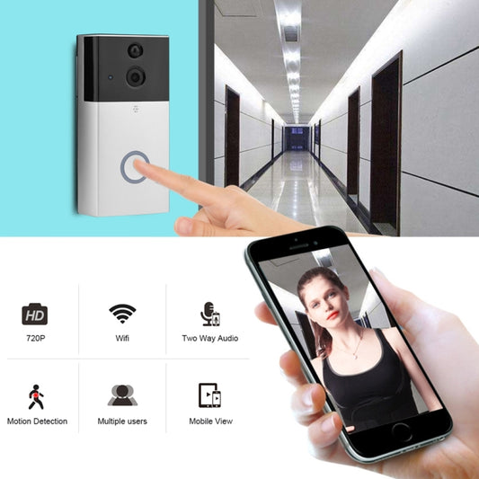 VESAFE HD 720P Security Camera Smart WiFi Video Doorbell Intercom, Support TF Card & Infrared Night Vision & Motion Detection App for IOS and Android(With Ding Dong/Chime)(Silver) - Video DoorBell by buy2fix | Online Shopping UK | buy2fix