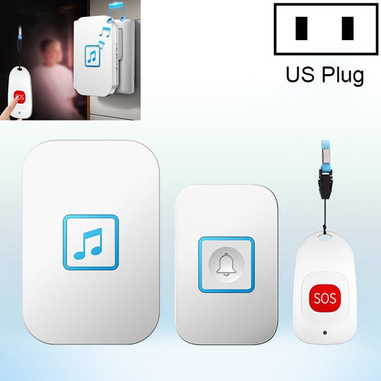 CACAZI C86 Wireless SOS Pager Doorbell Old man Child Emergency Alarm Remote Call Bell, US Plug(White)