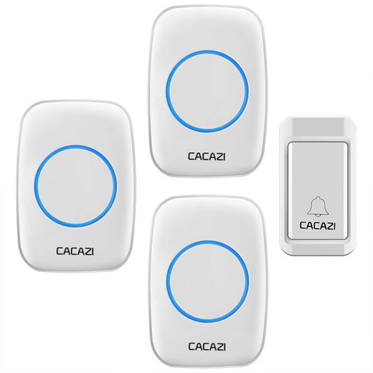 CACAZI A10G One Button Three Receivers Self-Powered Wireless Home Cordless Bell, US Plug(White) - Wireless Doorbell by CACAZI | Online Shopping UK | buy2fix
