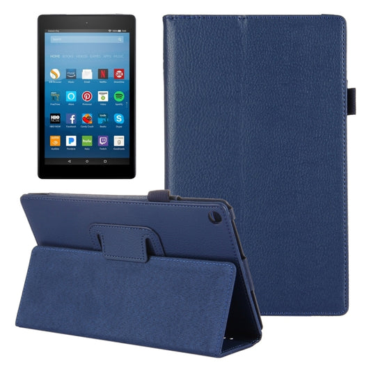 For Amazon Kindle Fire HD8 (2017) Litchi Texture Horizontal Flip Leather Case with Holder(Dark Blue) - Amazon by buy2fix | Online Shopping UK | buy2fix