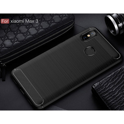Brushed Texture Carbon Fiber Shockproof TPU Case for Xiaomi Mi Max 3(Black) by buy2fix