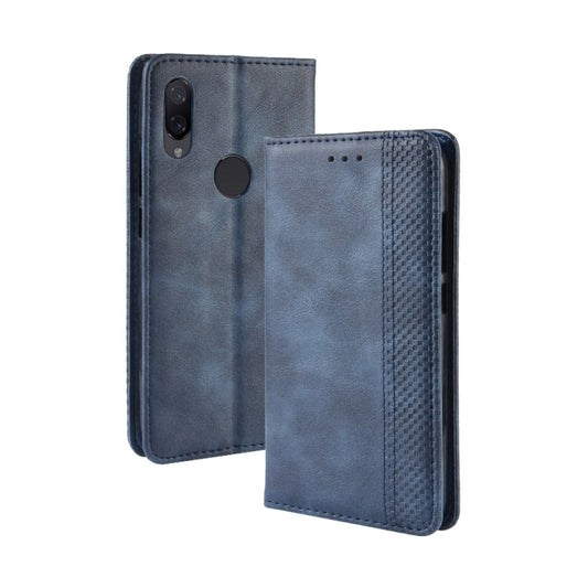 Magnetic Buckle Retro Crazy Horse Texture Horizontal Flip Leather Case for Xiaomi Redmi 7, with Holder & Card Slots & Photo Frame (Blue) - Xiaomi Cases by buy2fix | Online Shopping UK | buy2fix