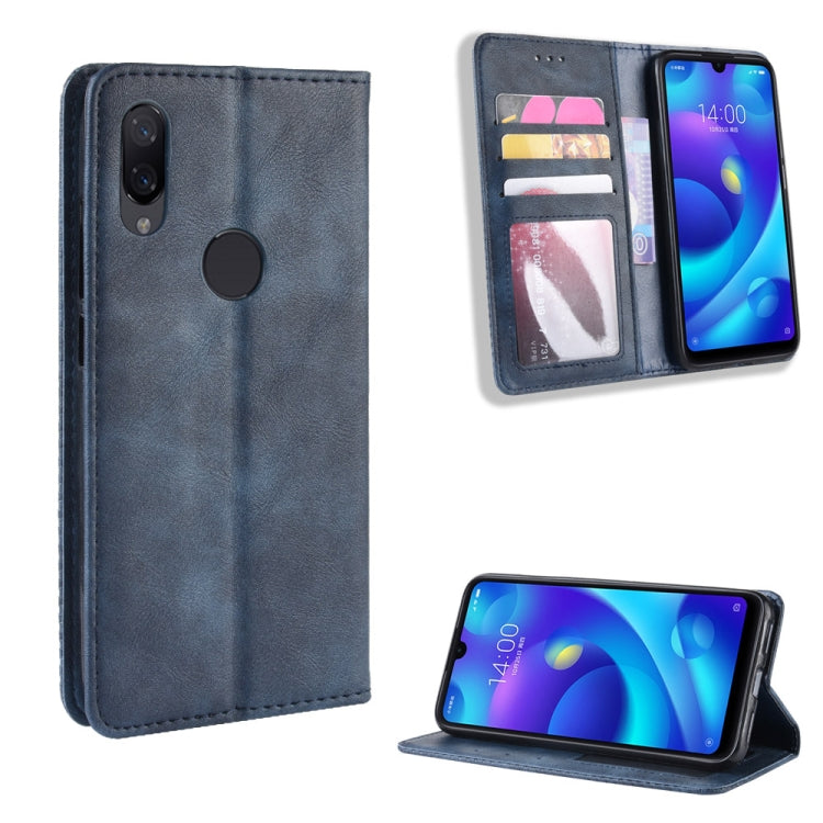 Magnetic Buckle Retro Crazy Horse Texture Horizontal Flip Leather Case for Xiaomi Redmi 7, with Holder & Card Slots & Photo Frame (Blue) - Xiaomi Cases by buy2fix | Online Shopping UK | buy2fix