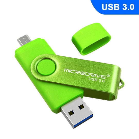 MicroDrive 16GB USB 3.0 Android Phone & Computer Dual-use Rotary Metal U Disk (Green)