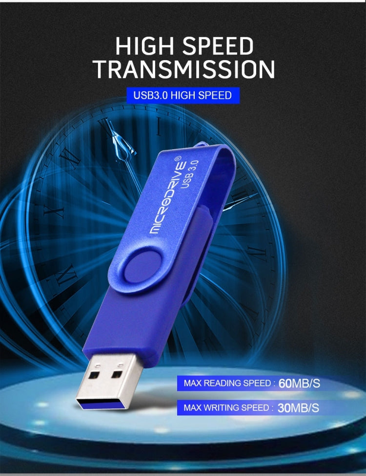 MicroDrive 16GB USB 3.0 Android Phone & Computer Dual-use Rotary Metal U Disk (Green) - USB Flash Drives by MicroDrive | Online Shopping UK | buy2fix